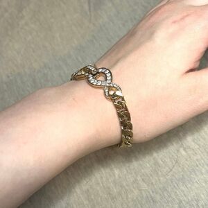 Vintage Panetta Goldtone Rhinestone Cuban Link Invisible Clasp Bracelet
